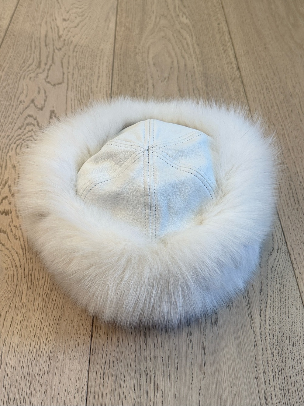 Shadow Fox Fur Cossack Hat in White Size Small